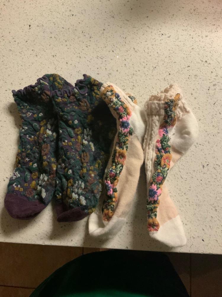 Blossom Ankle Socks & Scrunchie, Set of 3 - Navy Floral Border - Customer Photo From Irma Dela cruz