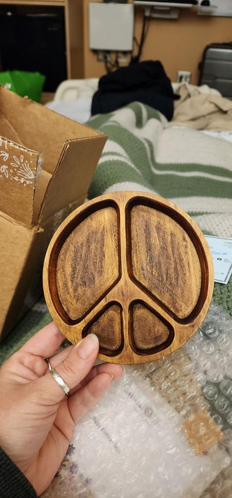 Carved Wood Trinket Dish - Peace Sign - Customer Photo From Maura Carr