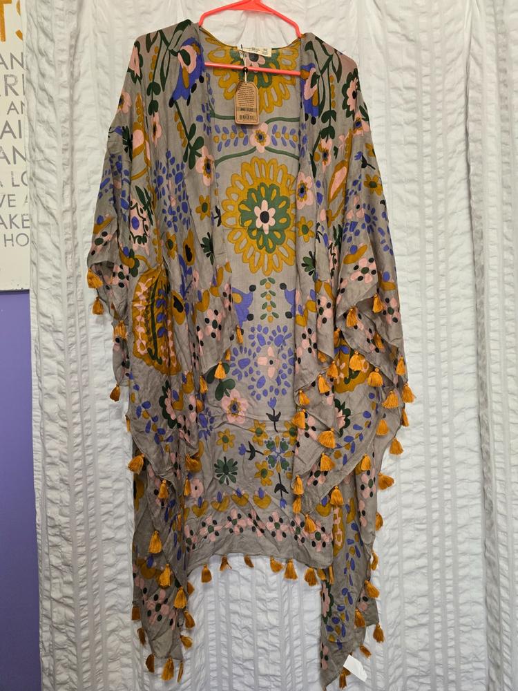 Nandita Vintage Kimono - Grey Border Print - Customer Photo From Carol Deal