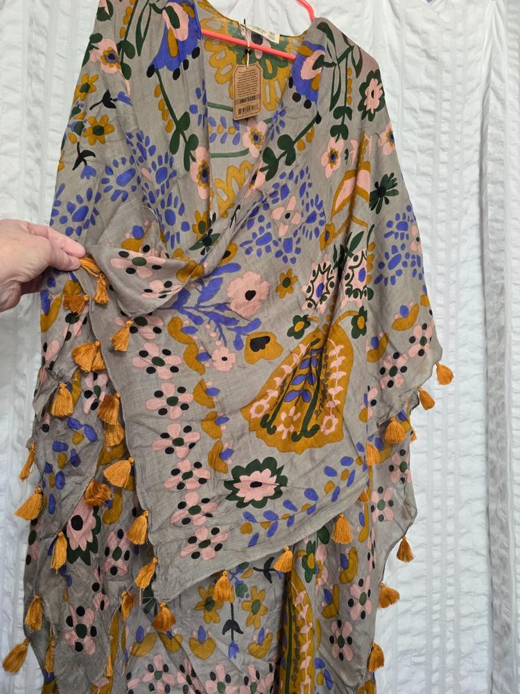 Nandita Vintage Kimono - Grey Border Print - Customer Photo From Carol Deal