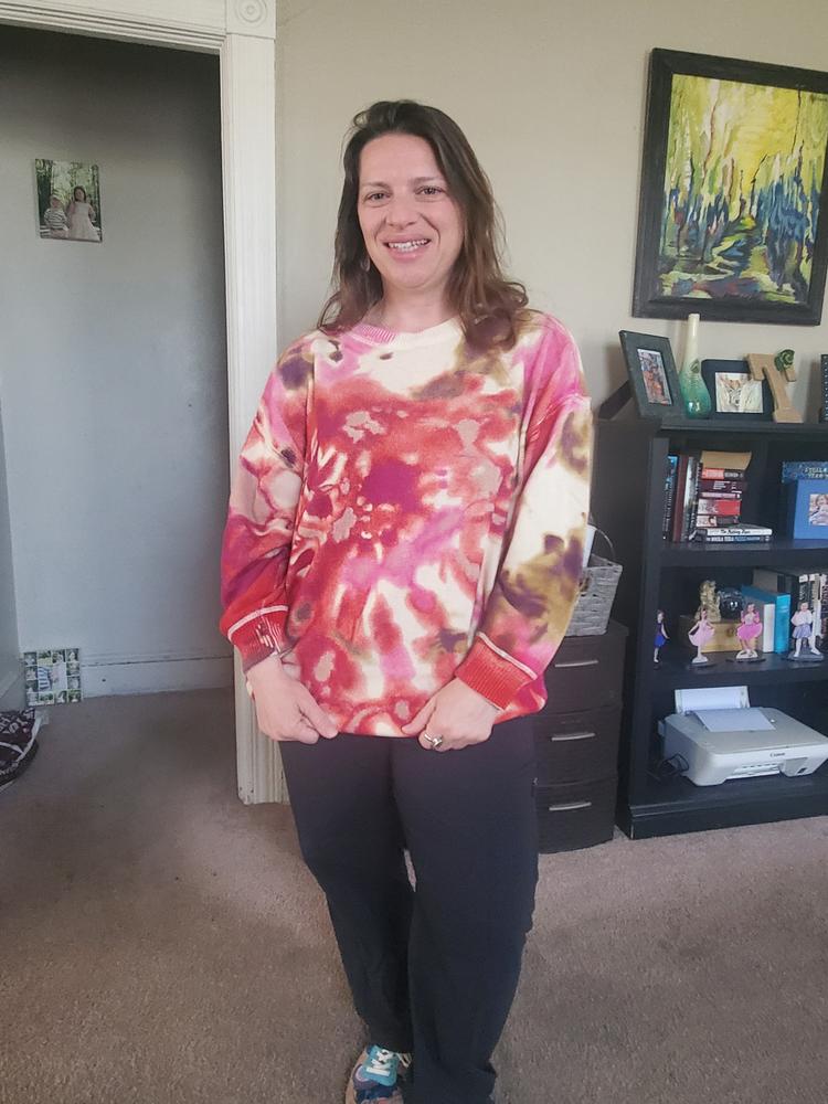 Taylor Oversized Sweater - Magenta Tie-Dye - Customer Photo From Courtney T