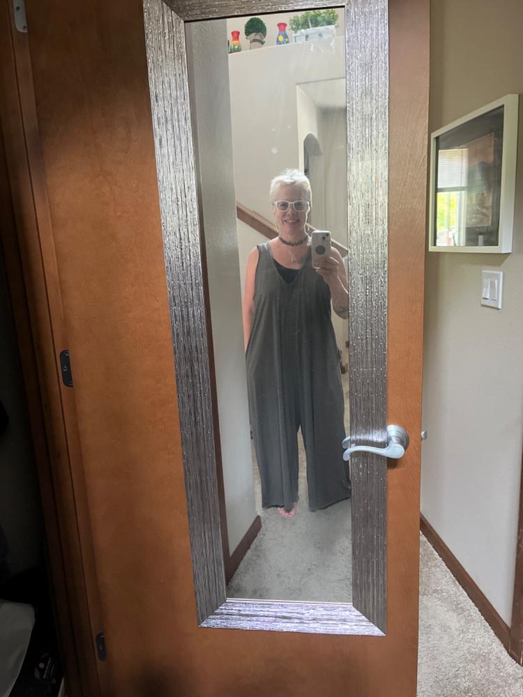 Knit V-Neck Jumpsuit - Olive - Customer Photo From Kimberly Duffy
