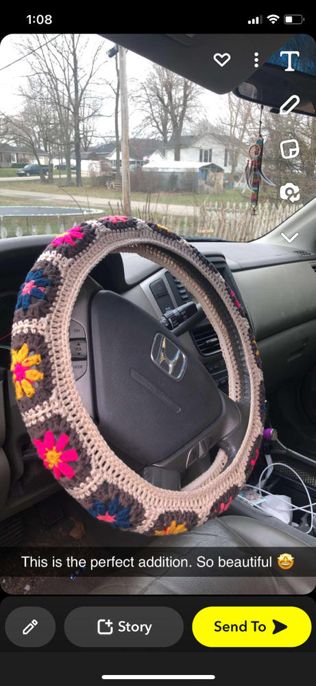 Crochet Steering Wheel Cover - 12 Inch Cream - Customer Photo From 