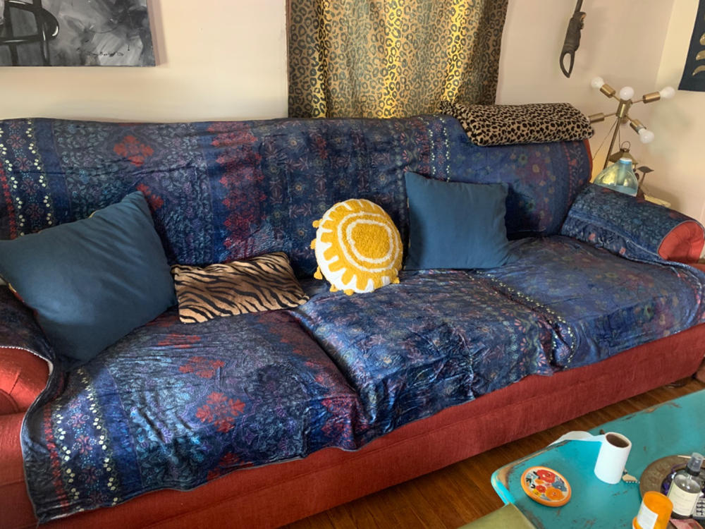 Perfect Cozy Couch Cover - Indigo Borders - Customer Photo From Amanda Barnes