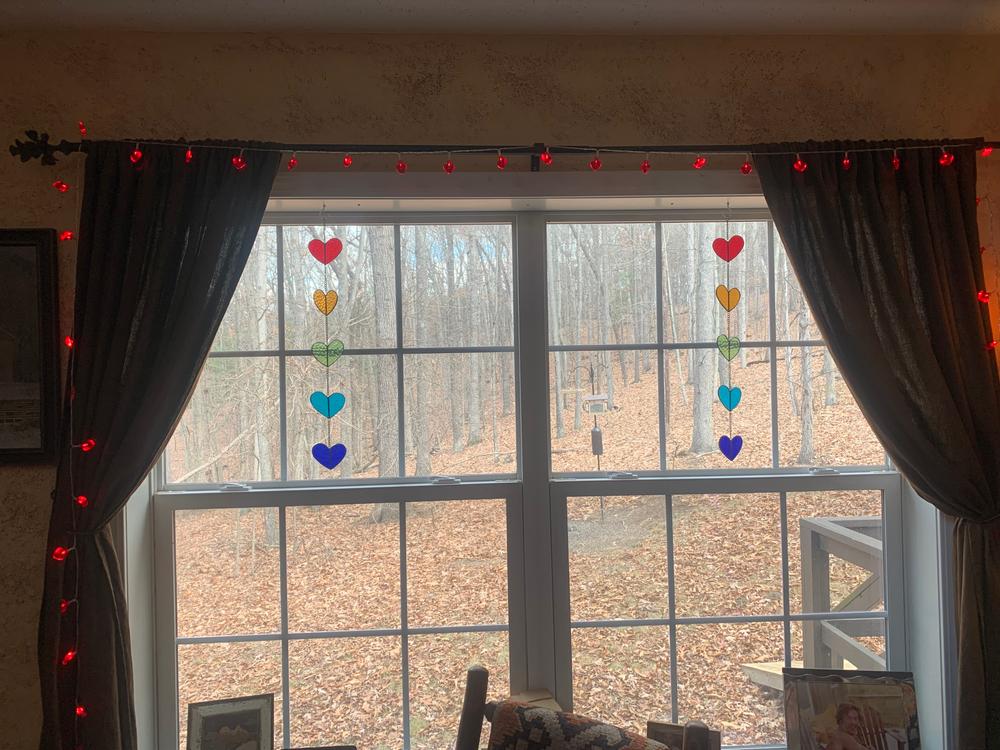 Stained Glass Mobile - Rainbow Hearts - Customer Photo From Laura