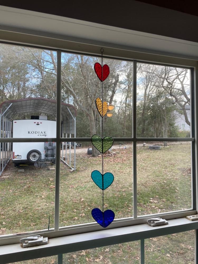 Stained Glass Mobile - Rainbow Hearts - Customer Photo From Lucina Smith