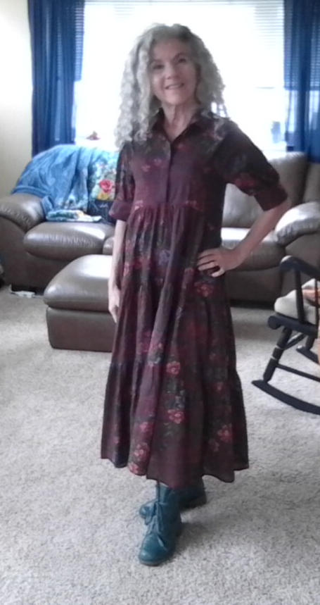 Rebecca Tiered Midi Dress - Cotton Burgundy Floral - Customer Photo From Amy Weaver