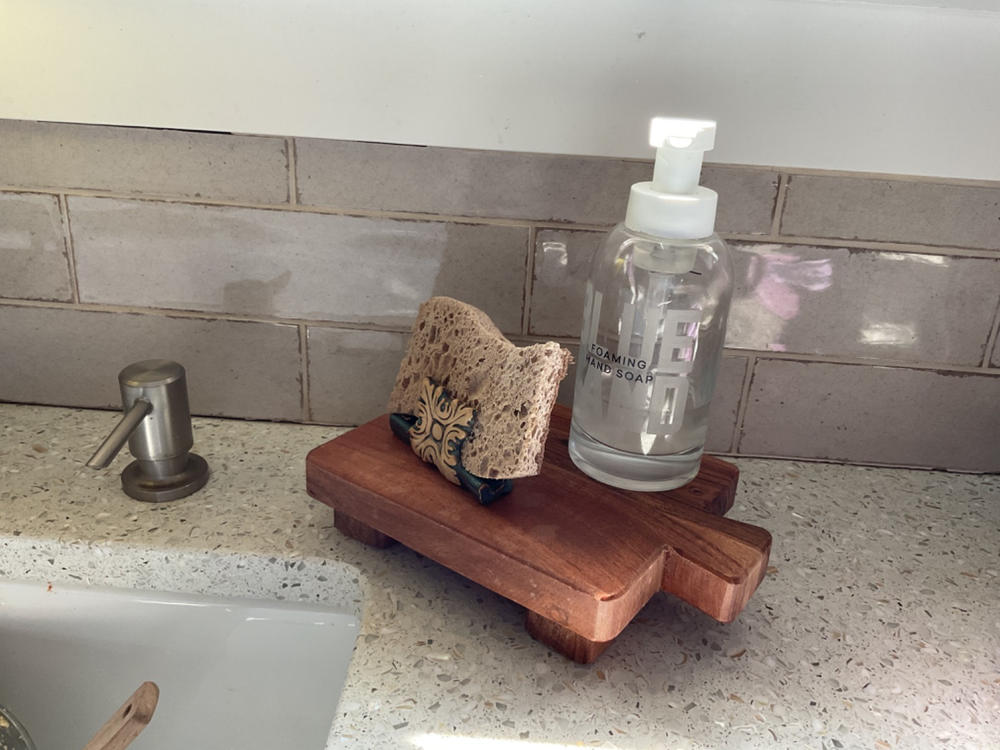 Hand-Carved Acacia Wood Counter Riser - Customer Photo From Kat Shivers