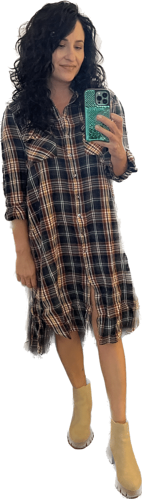 Cooper Flannel Shirt Dress - Navy Rust Plaid - Customer Photo From LyGrace