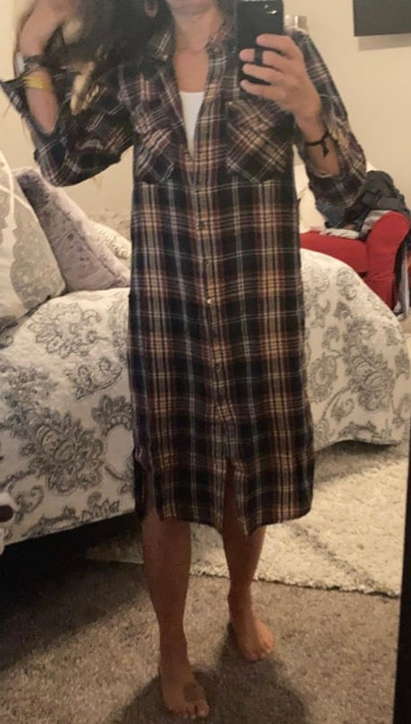 Cooper Flannel Shirt Dress - Navy Rust Plaid - Customer Photo From Wendy Roberts