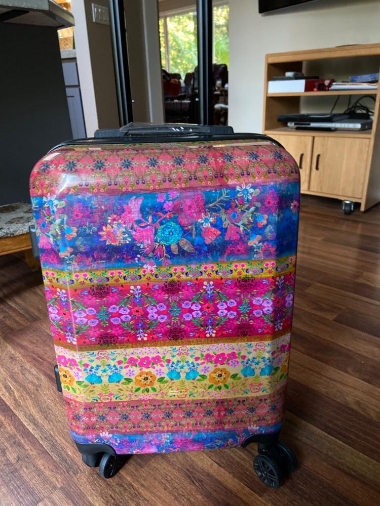 Travel Happy Carry-On Suitcase - Magenta Border - Customer Photo From Debra Kennard