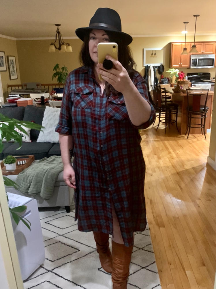 Cooper Flannel Shirt Dress - Turquoise Orange Plaid - Customer Photo From Heather Atteberry