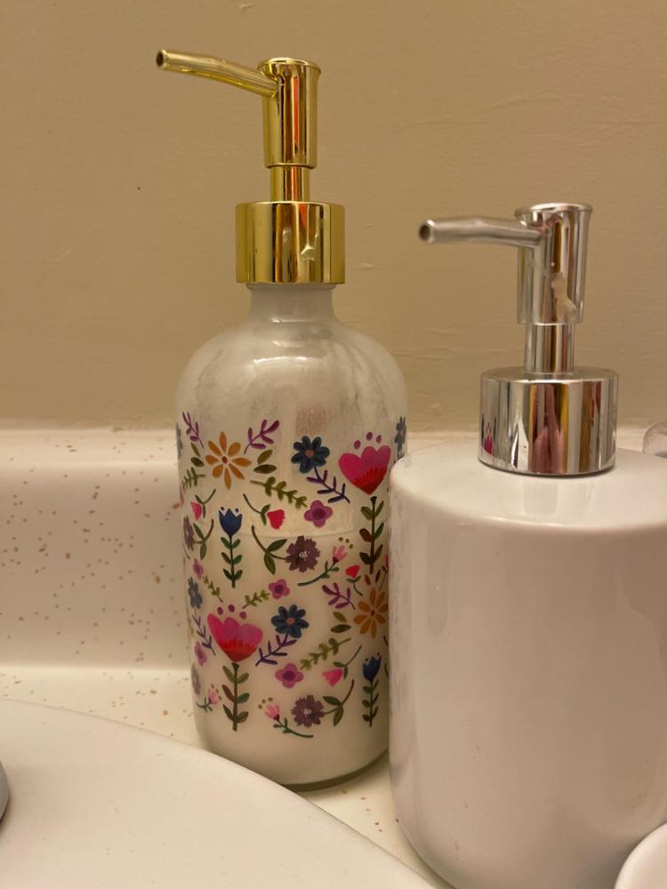Glass Soap Dispenser - Floral Border - Customer Photo From Jocelyn Randolph