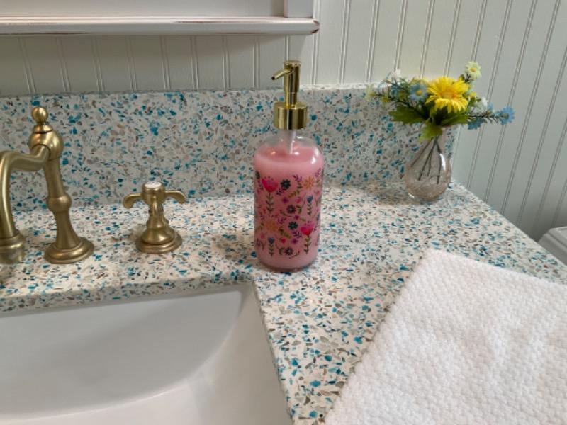 Glass Soap Dispenser - Floral Border - Customer Photo From Judy Reina