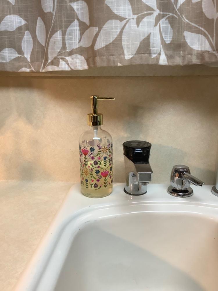 Glass Soap Dispenser - Floral Border - Customer Photo From Terri King
