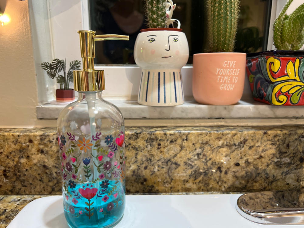 Glass Soap Dispenser - Floral Border - Customer Photo From Amy Johnson