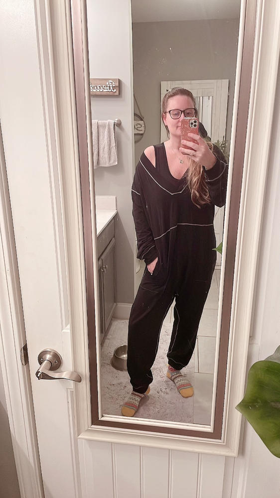 Johnnie Cotton Jumpsuit - Black Ivory - Customer Photo From Jacquelyn Yoast