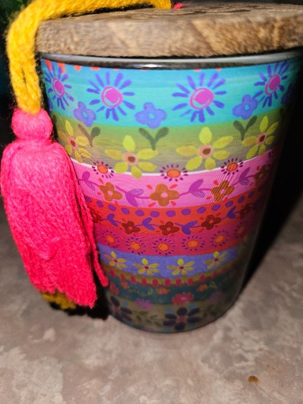 Soy Jar Candle with Wooden Lid - Border Print - Customer Photo From Lanie Richardson