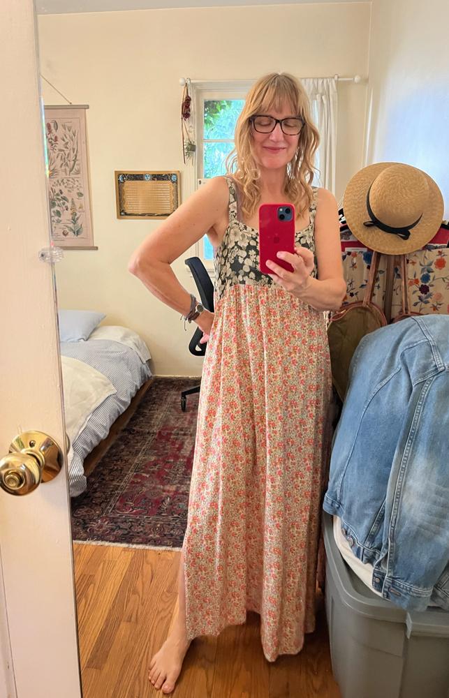 Patti Side Slit Maxi Dress - Turquoise Cream Roses - Customer Photo From Cindy D.