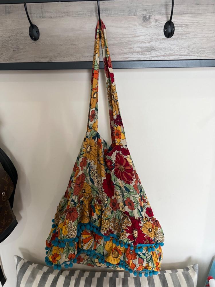 Ruffle Tote Bag - Gold Vintage Floral - Customer Photo From Kendra Fanello