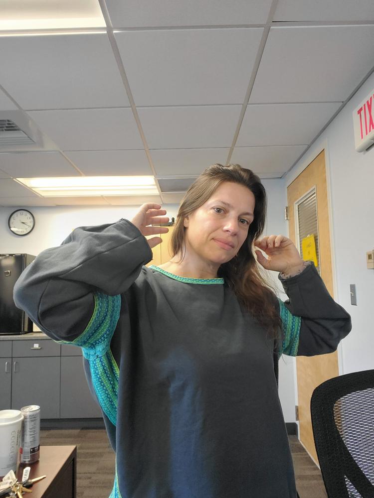 Knit Trim Sweatshirt - Teal - Customer Photo From Courtney T