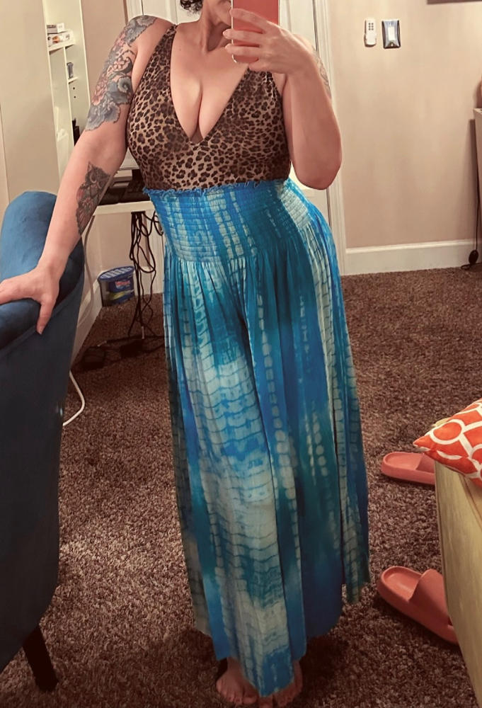 Make A Move Wide-Leg Palazzo Pant - Blue Green Tie-Dye - Customer Photo From Nicole Salers