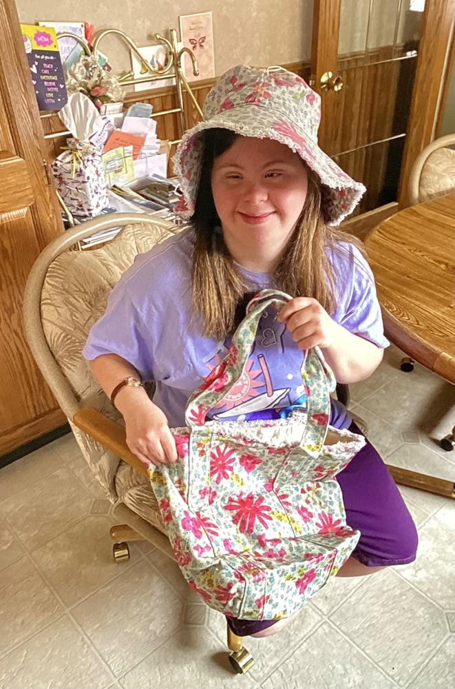 Canvas Bucket Hat - Blue Pink Daisies - Customer Photo From Susan Conwell