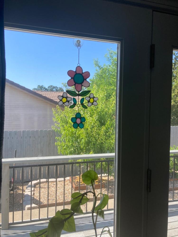 Stained Glass Window Hanging - Large Folk Flower Cluster - Customer Photo From Marian DeLuca
