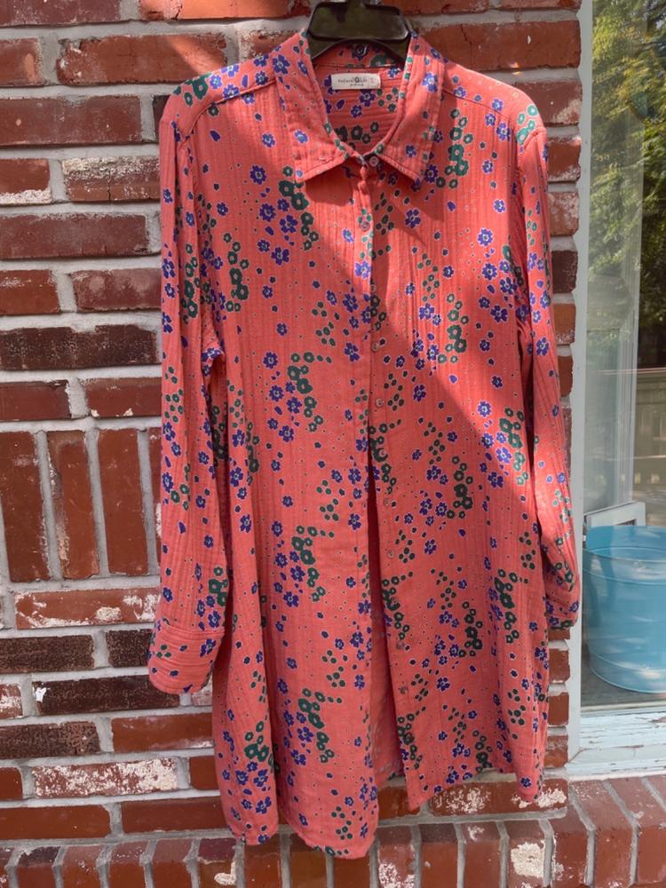 Georgia Gauze Shirt Dress - Red Green Floral - Customer Photo From Kathy Ladd