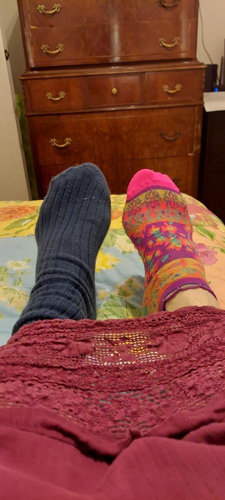 Cozy Ankle Socks, Set of 3 - Mustard Floral - Customer Photo From Jennifer Thominet