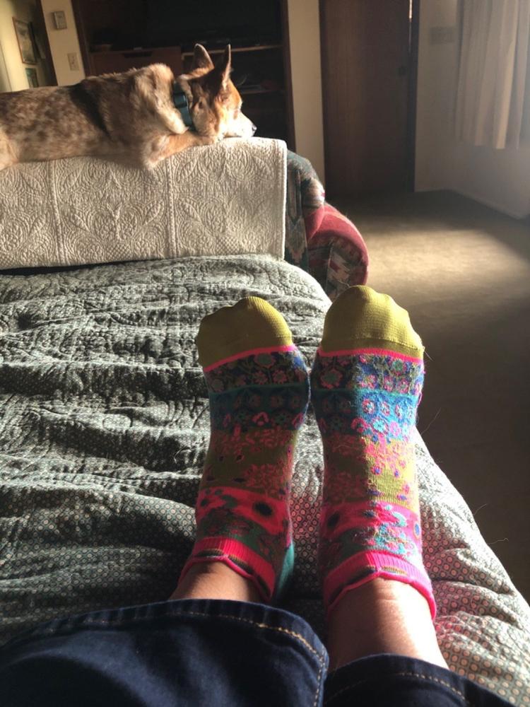 Cozy Ankle Socks, Set of 3 - Mustard Floral - Customer Photo From Elaine Gray