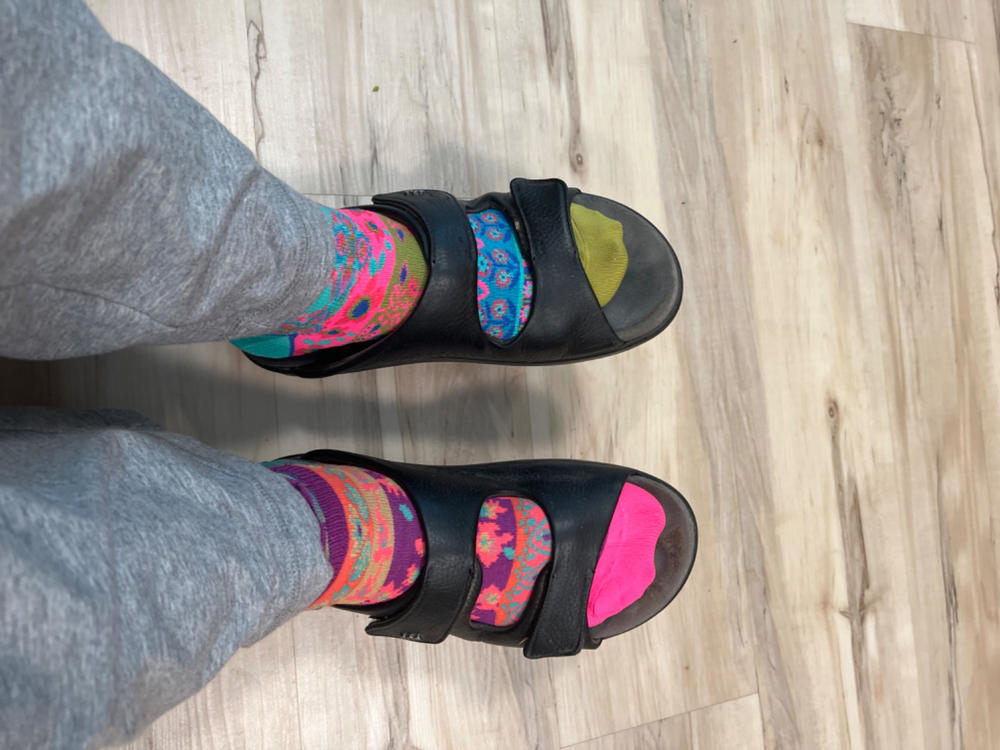 Cozy Ankle Socks, Set of 3 - Mustard Floral - Customer Photo From Lynda Weinstein