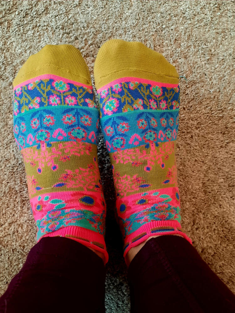 Cozy Ankle Socks, Set of 3 - Mustard Floral - Customer Photo From Sharie Van Gilder