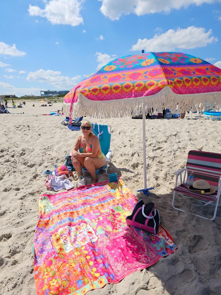 Beach Umbrella - Turquoise Sunrise - Customer Photo From Karen Foster