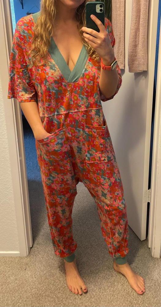 Charlie V-Neck Jumpsuit - Bright Pink Floral - Customer Photo From Emily Benas