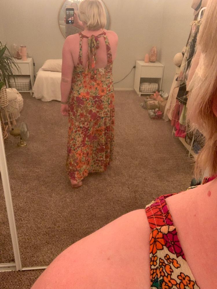 Halle Printed Halter Maxi Dress - Fuchsia Floral - Customer Photo From Hailey 