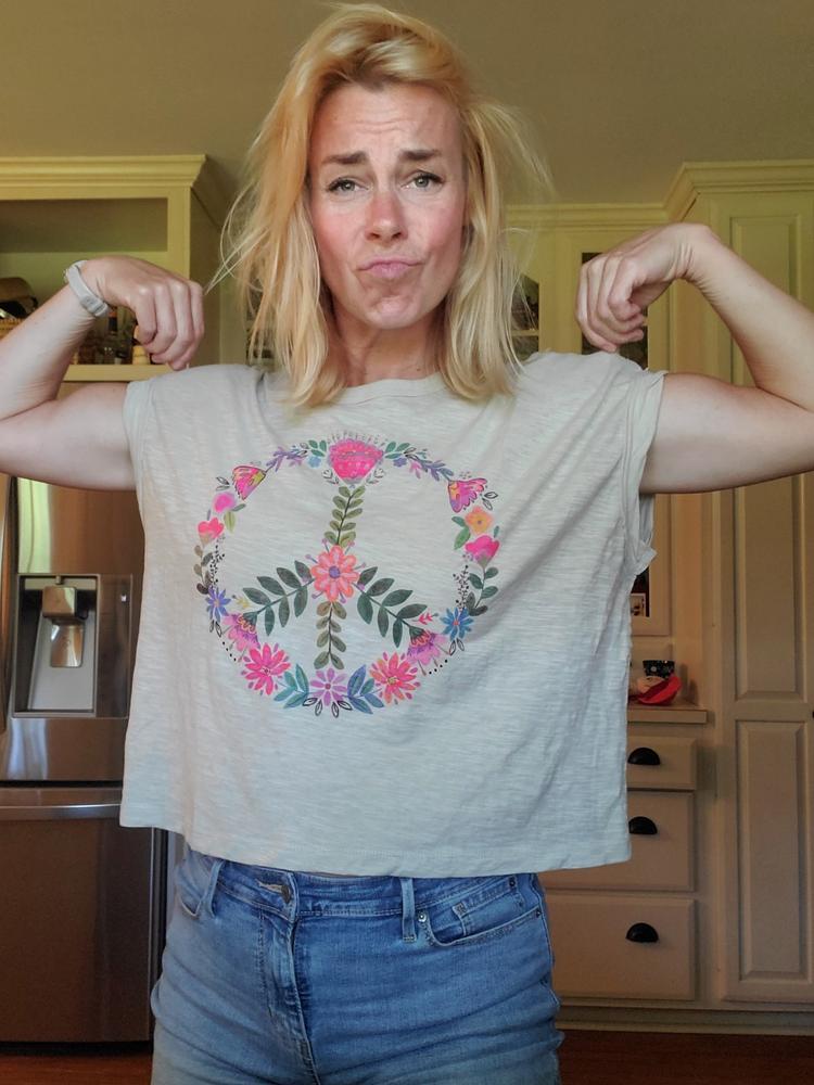 Frankie Boxy Tee Shirt - Peace Sign - Customer Photo From Erin King