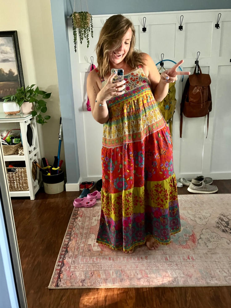 Patricia Maxi Dress - Red Mustard Border - Customer Photo From Kathryn Byrne