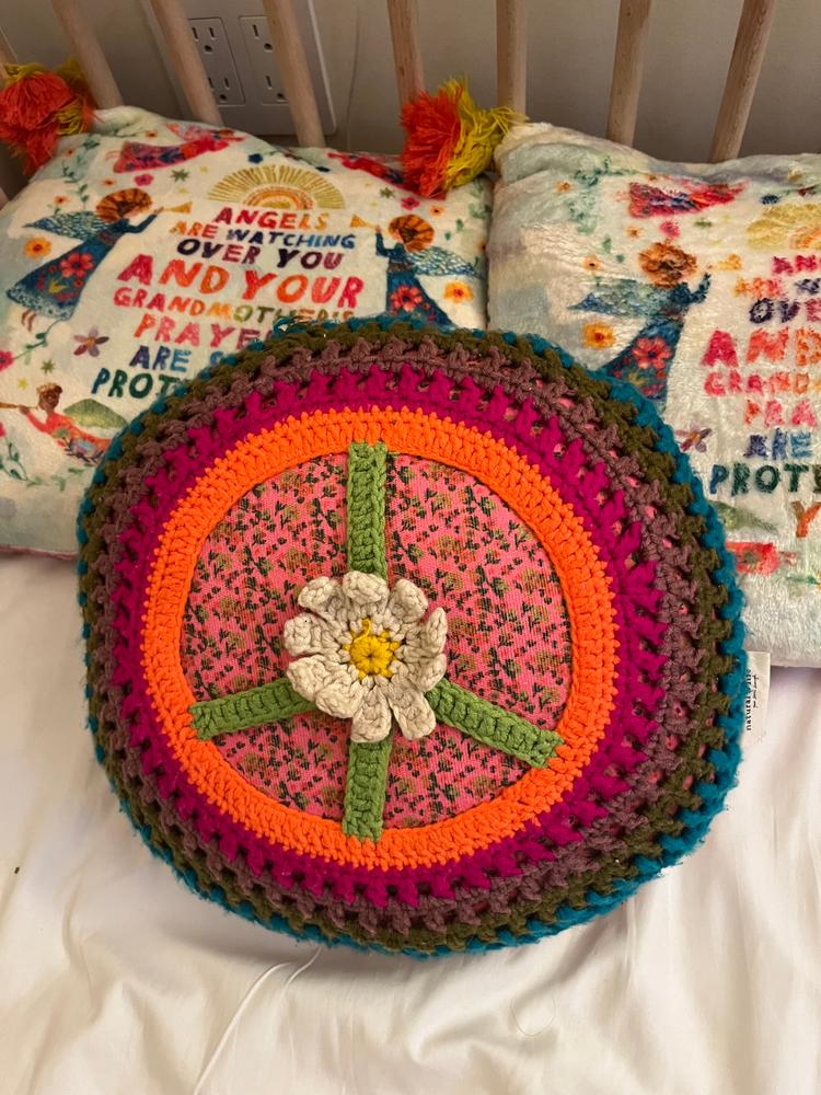 Crochet Pillow - Peace Sign - Customer Photo From Diana V 