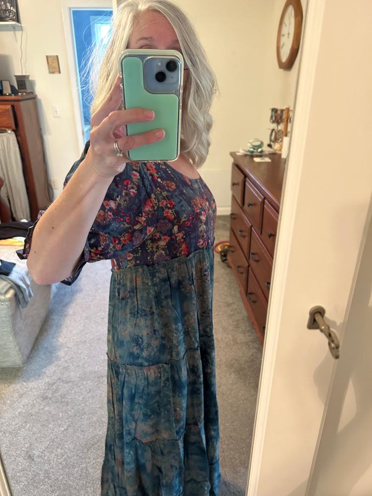 Collette Tiered Maxi Dress - Navy Turquoise Floral - Customer Photo From Tonya