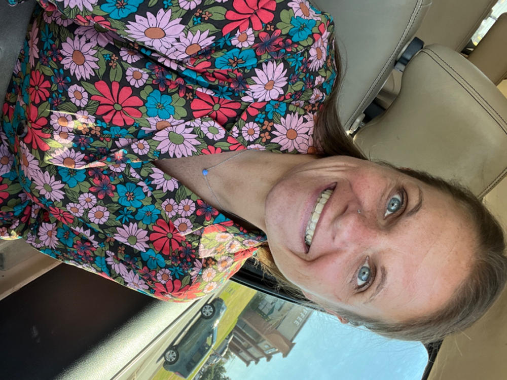 Ansley Woven Tunic Shirt Dress - Coral Turquoise Floral - Customer Photo From Kacy Watson