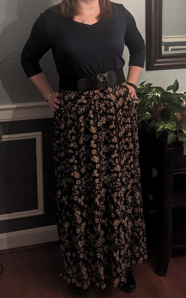 Calla Maxi Skirt - Black Tan Leafy Floral - Customer Photo From Leigh Nassano
