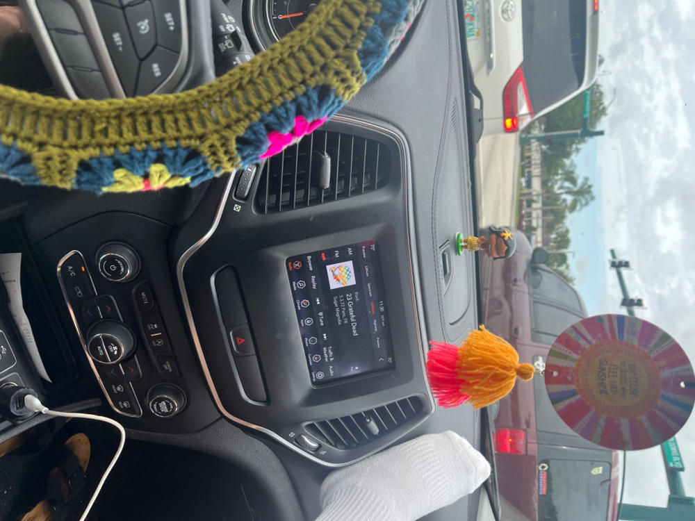 Crochet Steering Wheel Cover, 15" - Olive - Customer Photo From Amy Dunbar