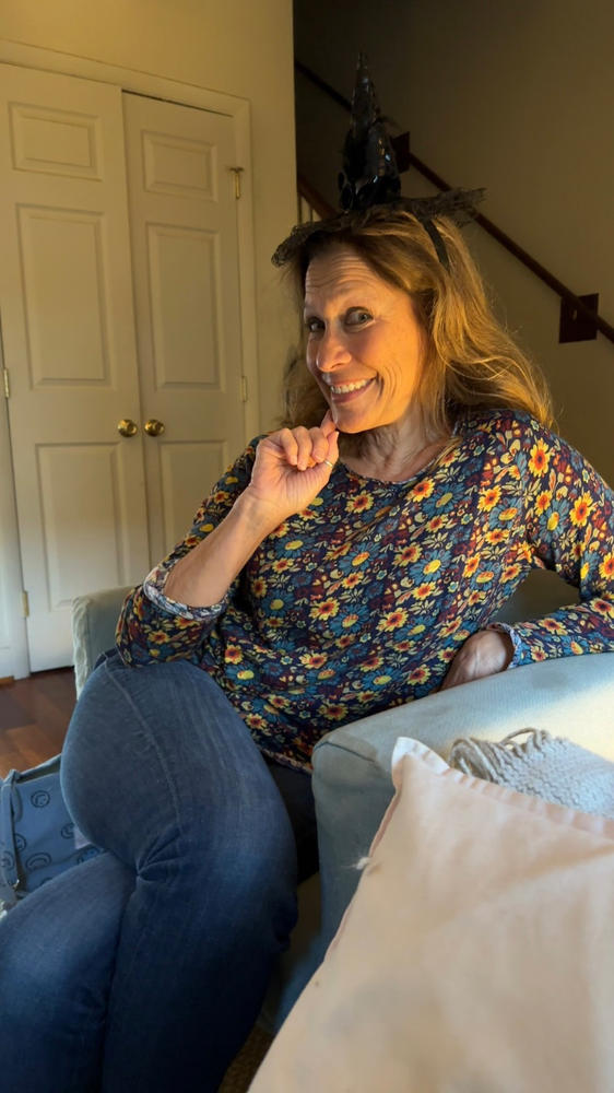 Lily Knit Long Sleeve Tee Shirt - Navy Olive Floral - Customer Photo From Alisa Deacon