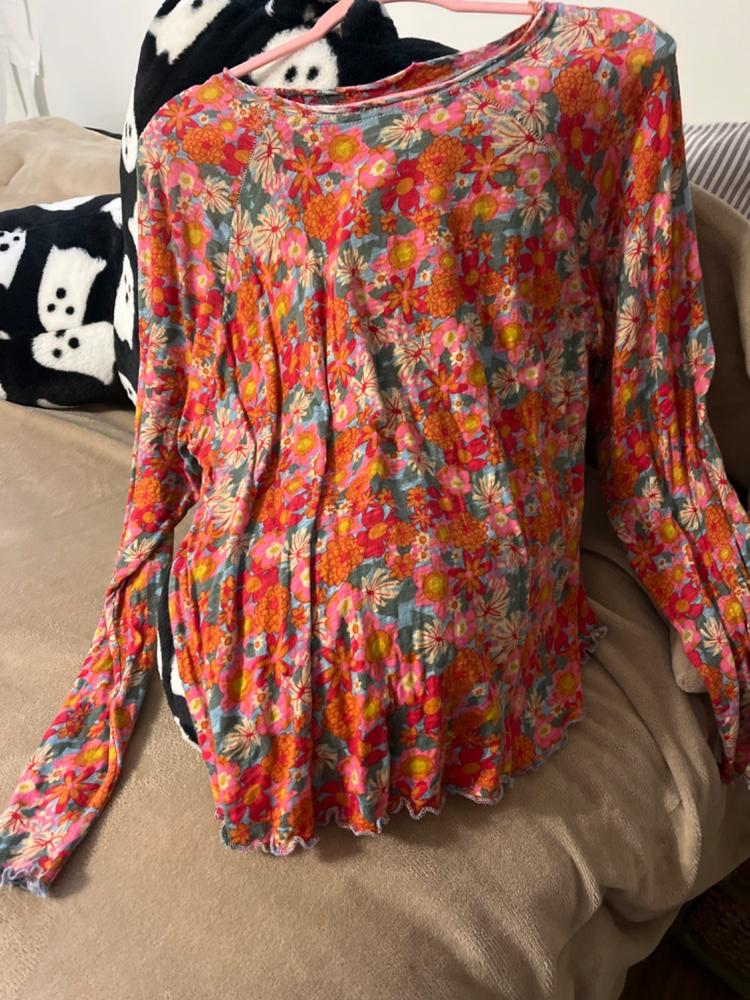 Lily Knit Long Sleeve Tee Shirt - Pink Red Floral - Customer Photo From Tammy Drago