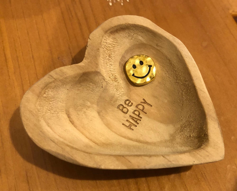 Wooden Heart Trinket Jewelry Dish - Be Happy - Customer Photo From Michele Waxman
