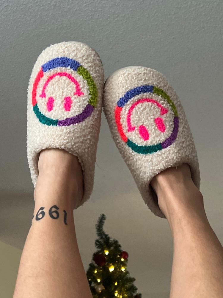 Icon Sherpa Slippers - Neon Smiley Face - Customer Photo From desiree ford