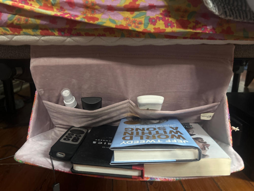 Bedside Caddy Organizer - Coral Ditsy - Customer Photo From Melissa Miller