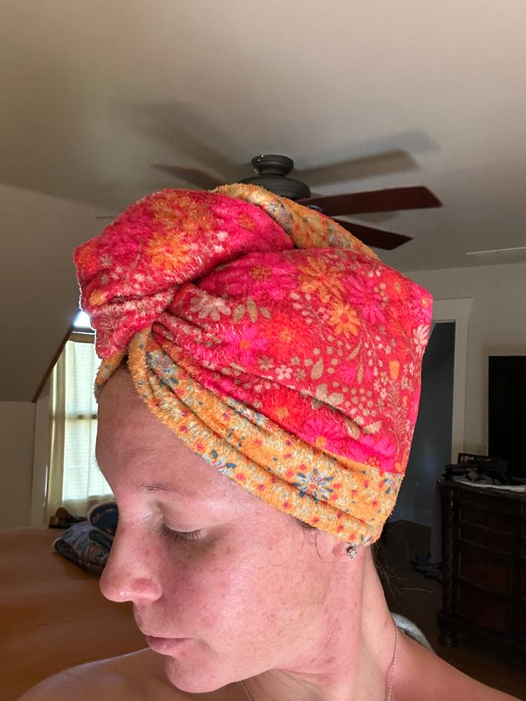Microfiber Hair Towel Wrap - Bright Cranberry Wildflowers - Customer Photo From Lindsey M