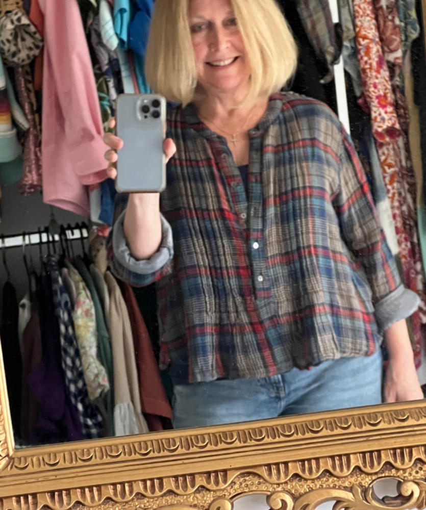 Montana Gauze Top - Navy Red Plaid - Customer Photo From Donna Huffman